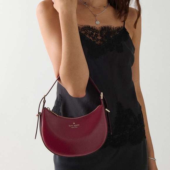 ♠️kate spade Nova Textured Patent Leather Small Crescent Shoulder Bag, Red Jam - Picture 3 of 7